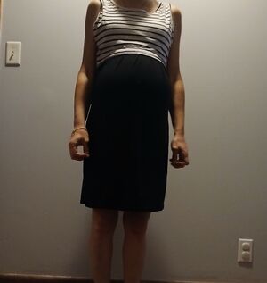 Maternity Casual Dress  Black and White Striped Top Half With Nursing Access